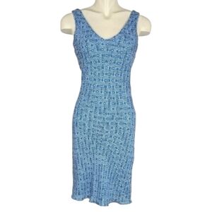 Jones New York Signature Women's Silk Blue White V-Neck Sleeveless Midi Dress 4